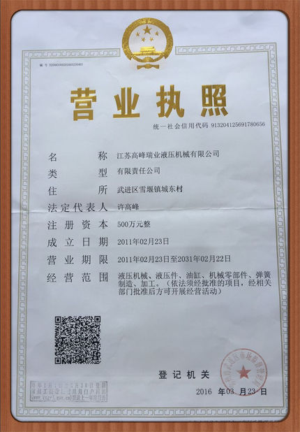 Chine JSRUIYA Hydraulic Machinery certifications
